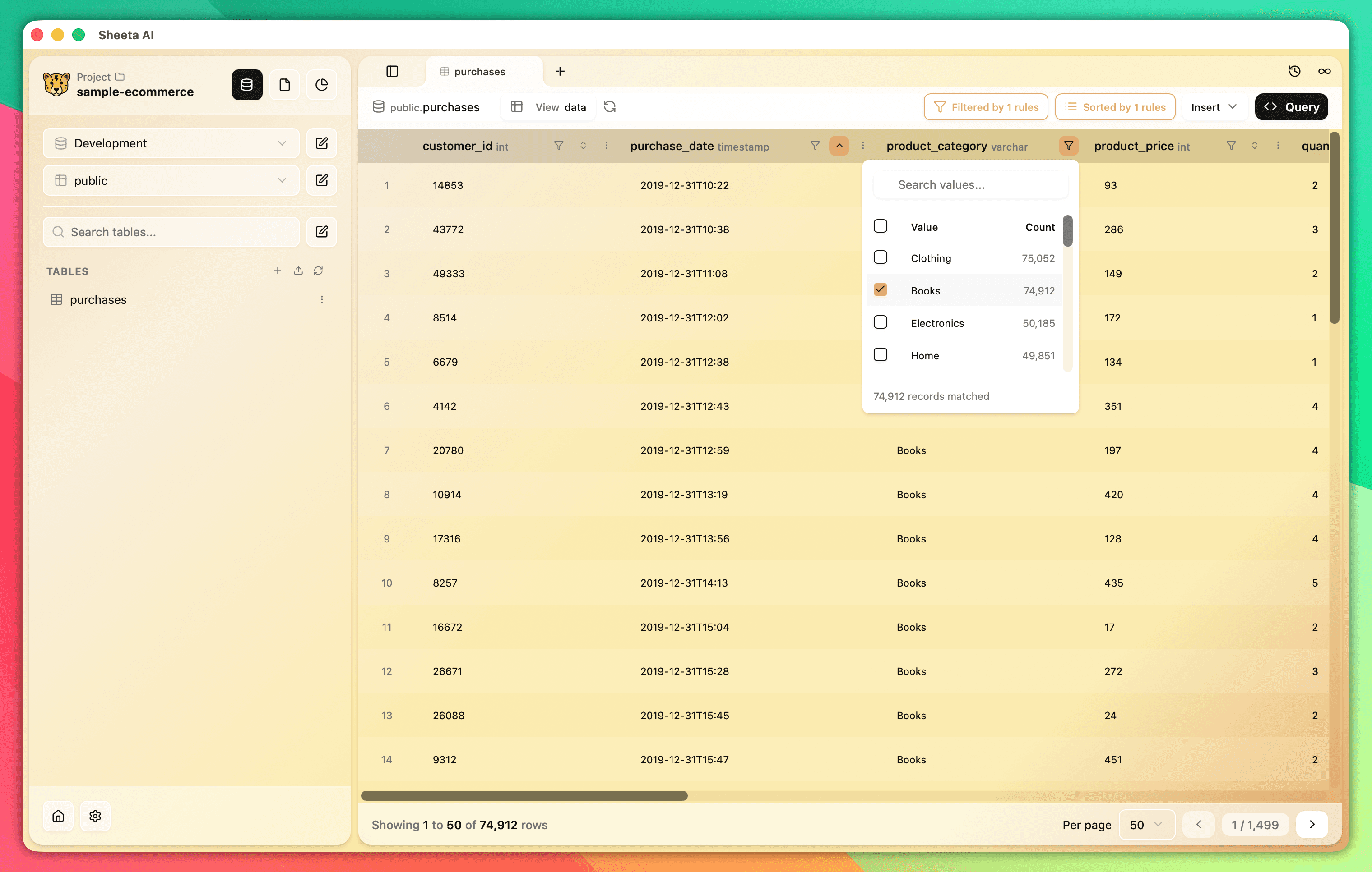 Data exploration with filters