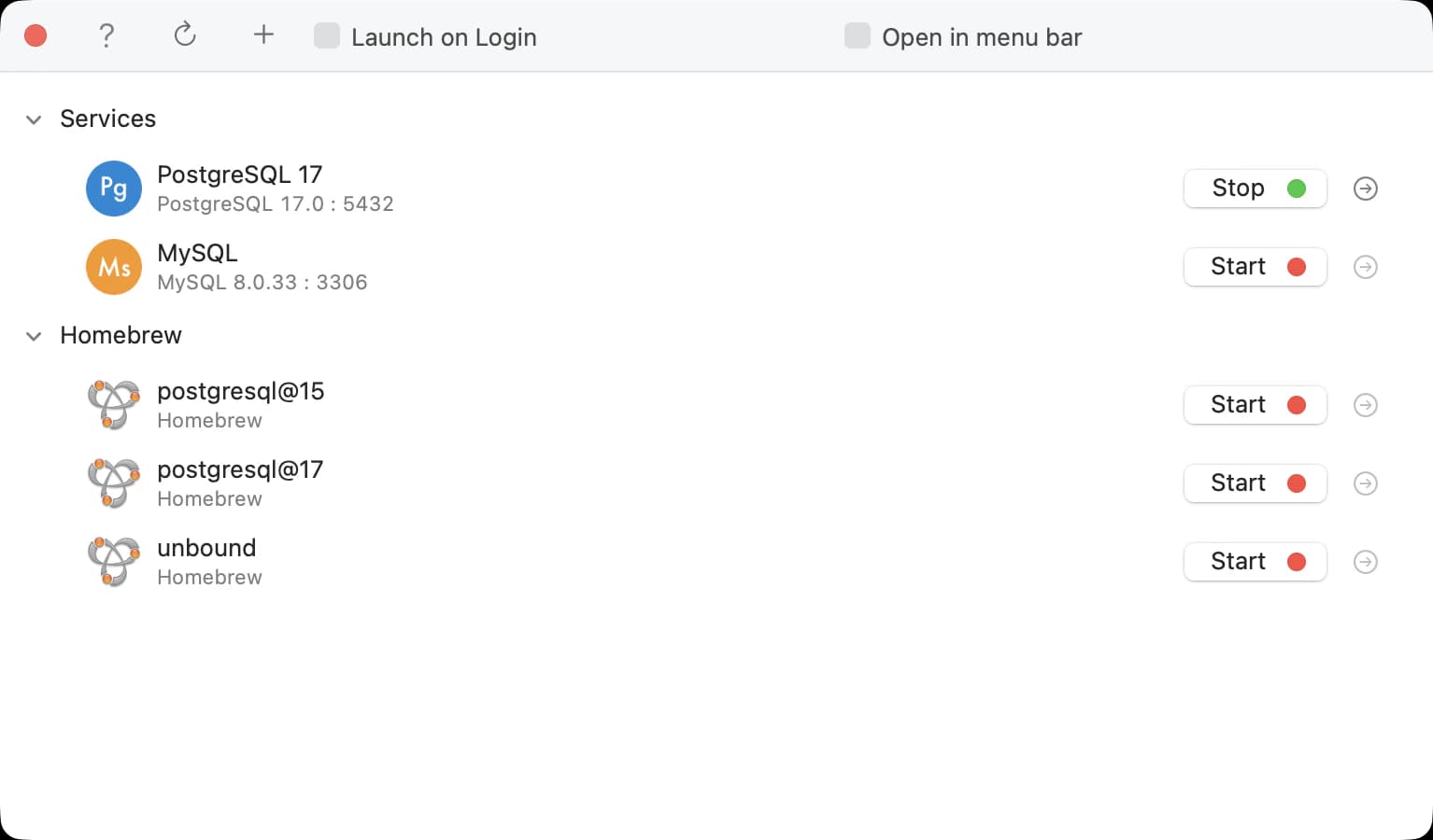 DBngin with running PostgreSQL instance