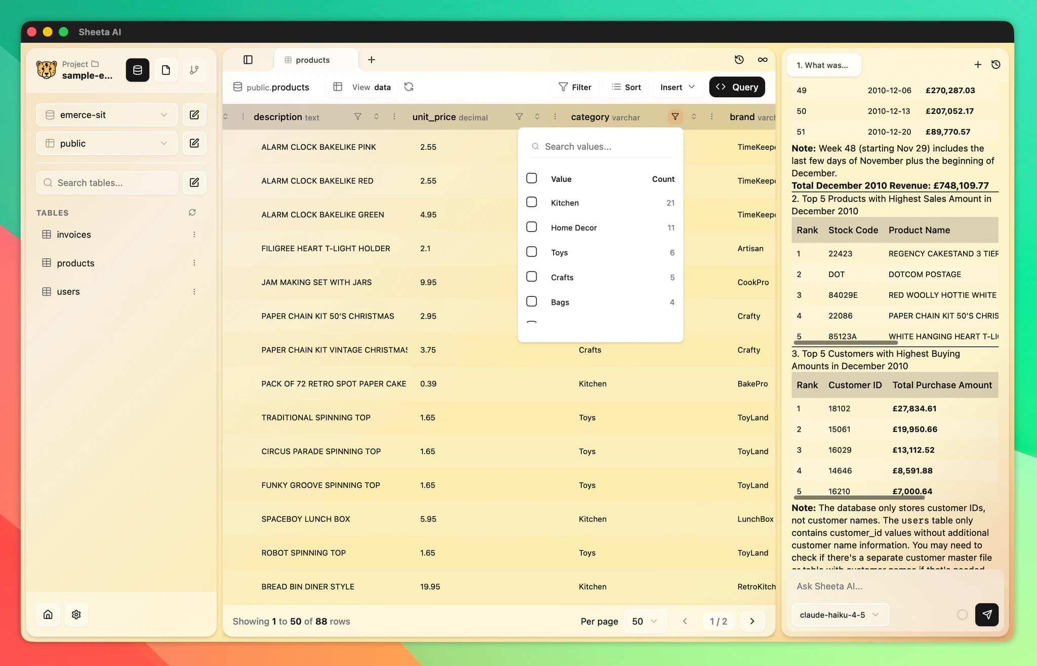 Sheeta DB interface